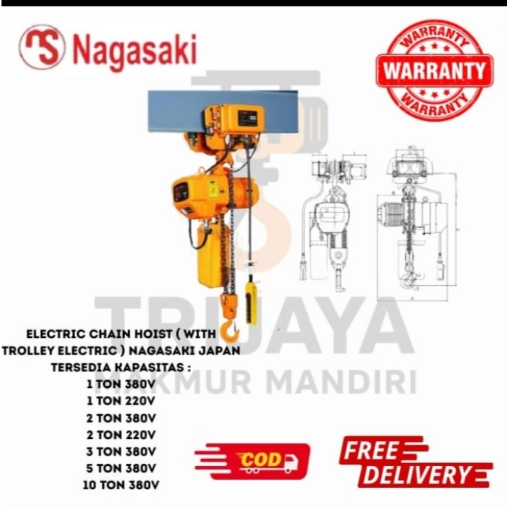 electric chein hoist 2 ton x 12 meter 380v with trolly