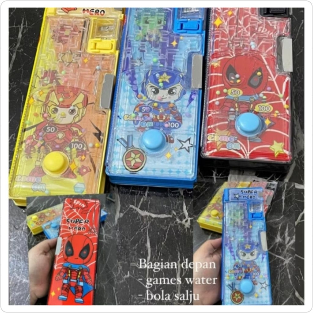 

Tempat pensil magnet water game pencet UNICORN, SPIDERMAN, CAPTAIN AMERICA / Tempat pensil magnet jumbo ada mainan pinball + whiteboard /Kotak pensil jumbo multifungsi
