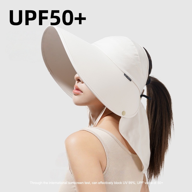 Topi visor wanita dengan tali leher adjustable anti sinar UV Topi hijab serbaguna lebar katun breath