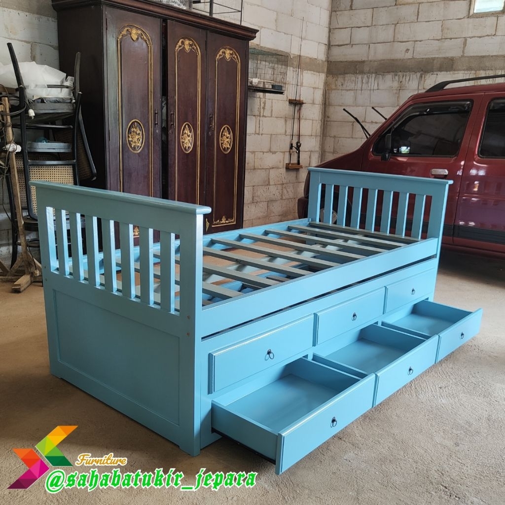Real Pict  Dipan Anak Minimalis double bed + laci penyimpanan finishing duco bisa request warna