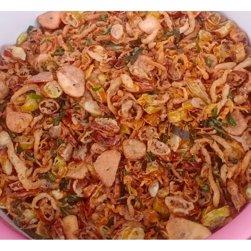 

SAMBAL TABUR, Sambal Goreng KRIUK Kering Pedas Bawang Teri Medan Daun Jeruk, 100 gram