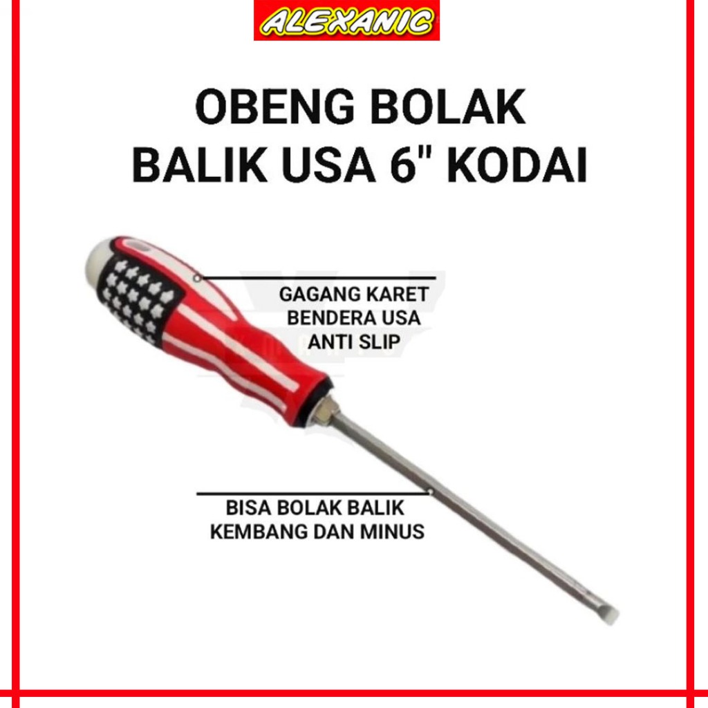 Obeng Bolak Balik Magnet USA 6 Inch | Obeng KODAI Plus Minus Bolak Balik Amerika Size Besar 6 Inch