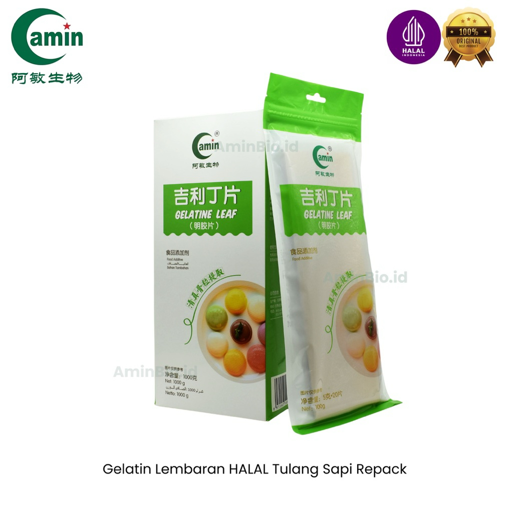 

AminBio Gelatin Leaf HALAL Repack 100 gr (20 Sheet) - Gelatin Lembaran HALAL Tulang Sapi Repack 100 gr (20 Sheet)