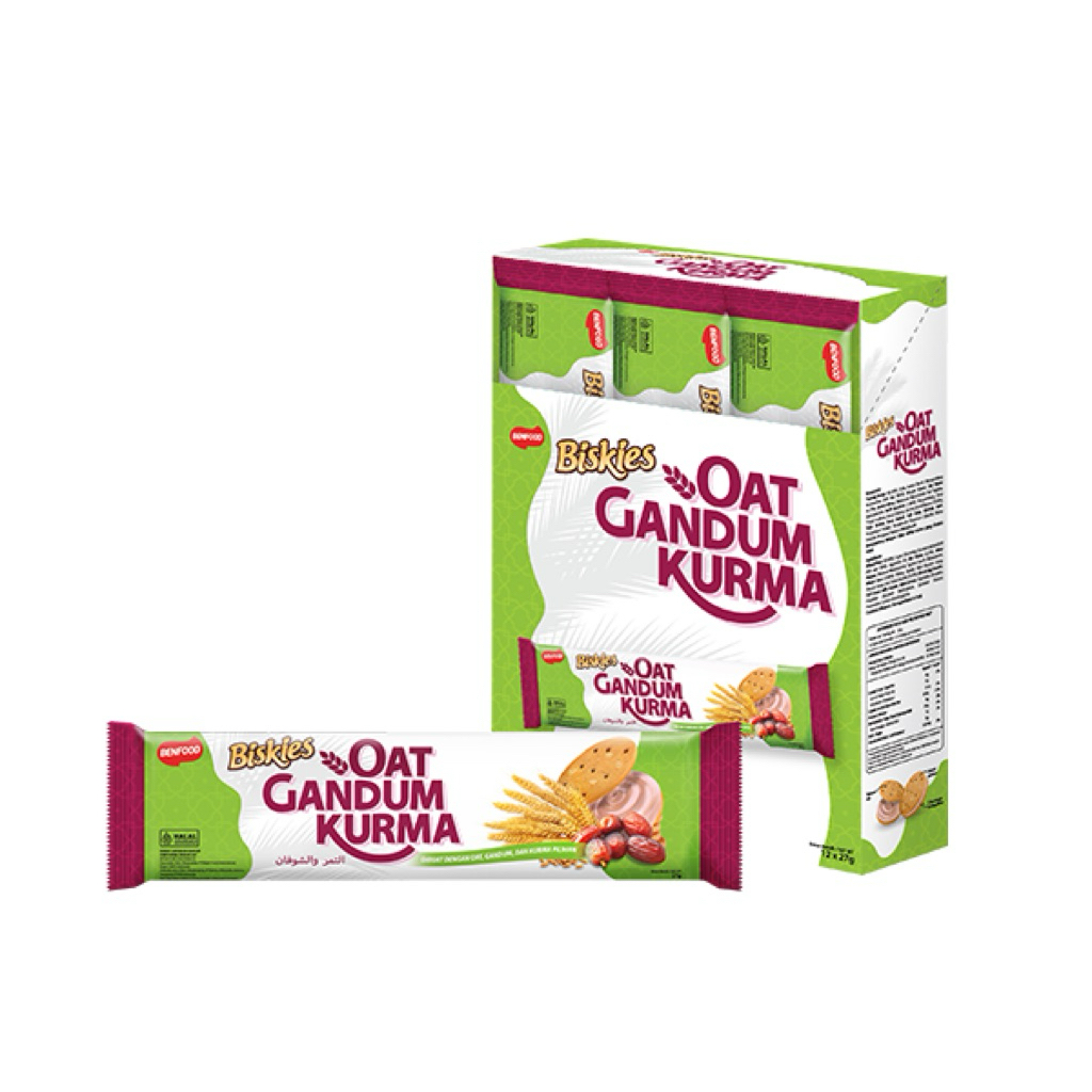 

BISKIES OAT GANDUM KURMA [1 BOX ISI 12 BUNGKUS @27G] | BISKIES OAT GANDUM | BISKUIT GANDUM | BISKUIT SANDWICH GANDUM KRIM KURMA OAT | BENFOOD