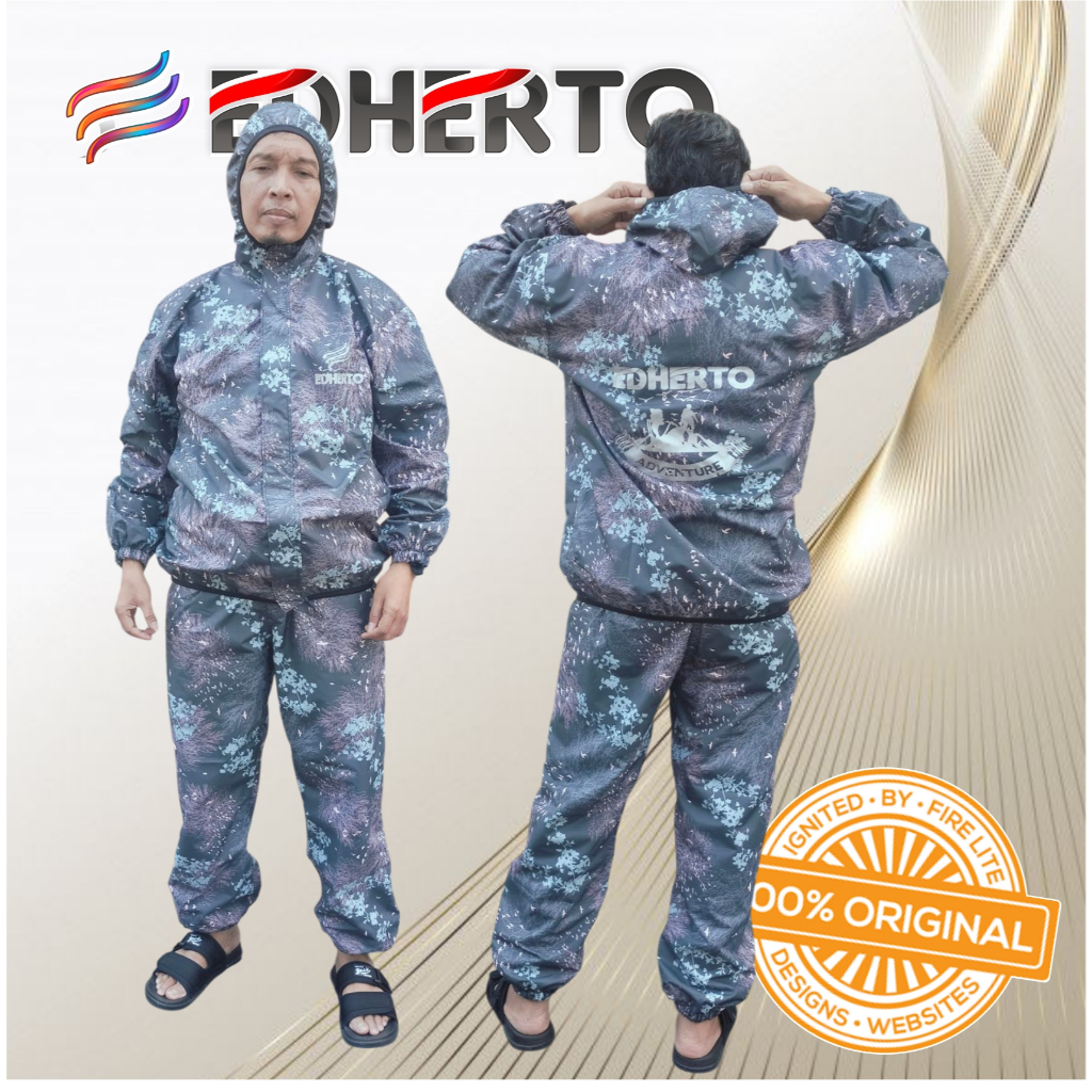 Raincoat Setelan Waterproof EDHERTO, Jas Hujan Setelan Kain Taslan Waterproof Edherto, Mantel Hujan,