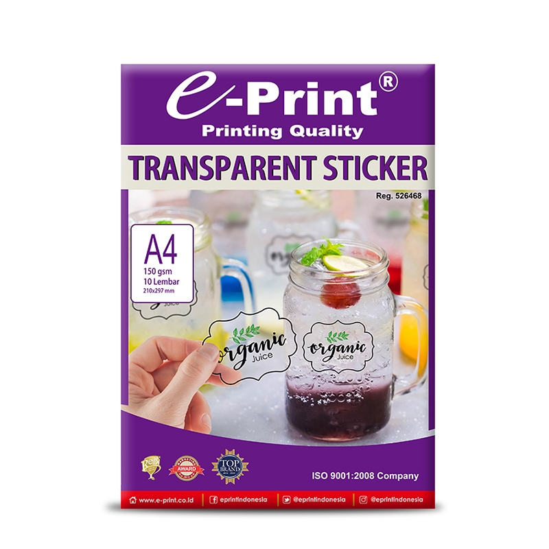 

Promo e-Print Kertas Stiker Transparan NON WATERPROOF Ukuran A4 150gsm 10lembar