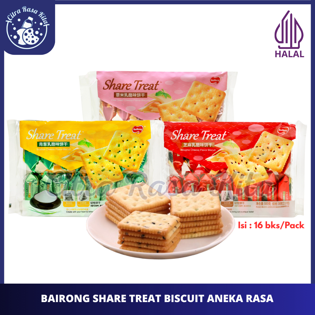 

Bairong Share Treat Biscuit Rasa Scallion, Sesame & Coix Seed Cheese Halal 300g