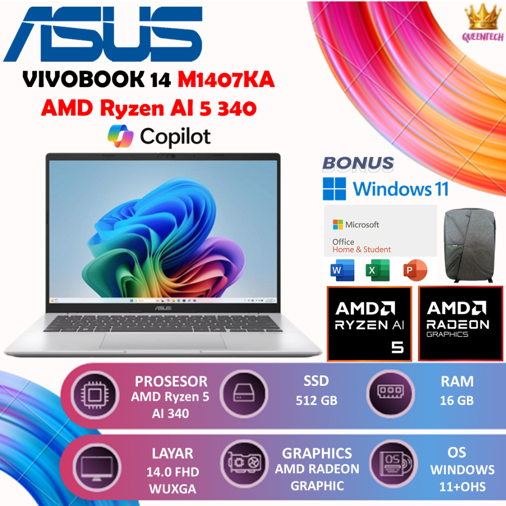 ASUS Vivobook 14 Ryzen AI 5 330 16GB 512GB Laptop 14" WUXGA Kencang