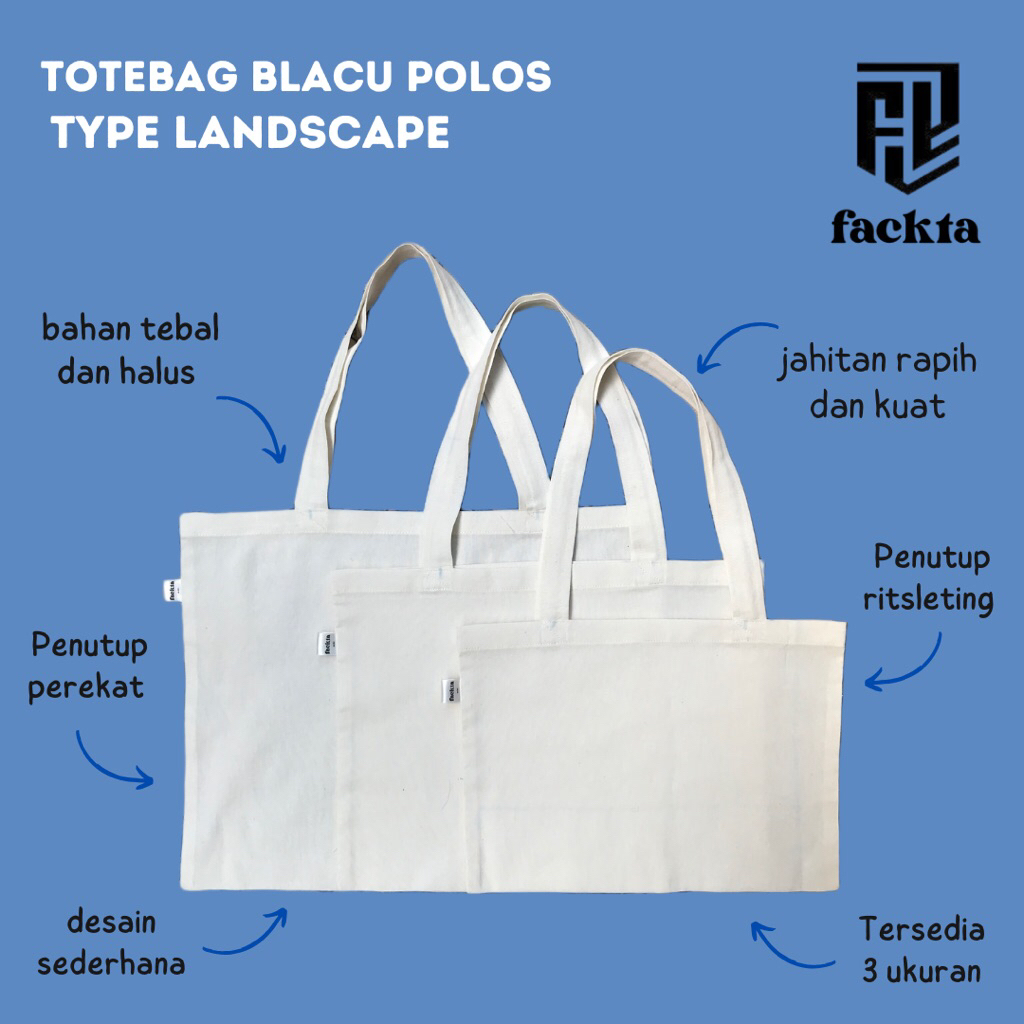 PREMIUM FACKTA totebag polos bahan blacu type landscape totebag blacu totebag blacu polos totebag