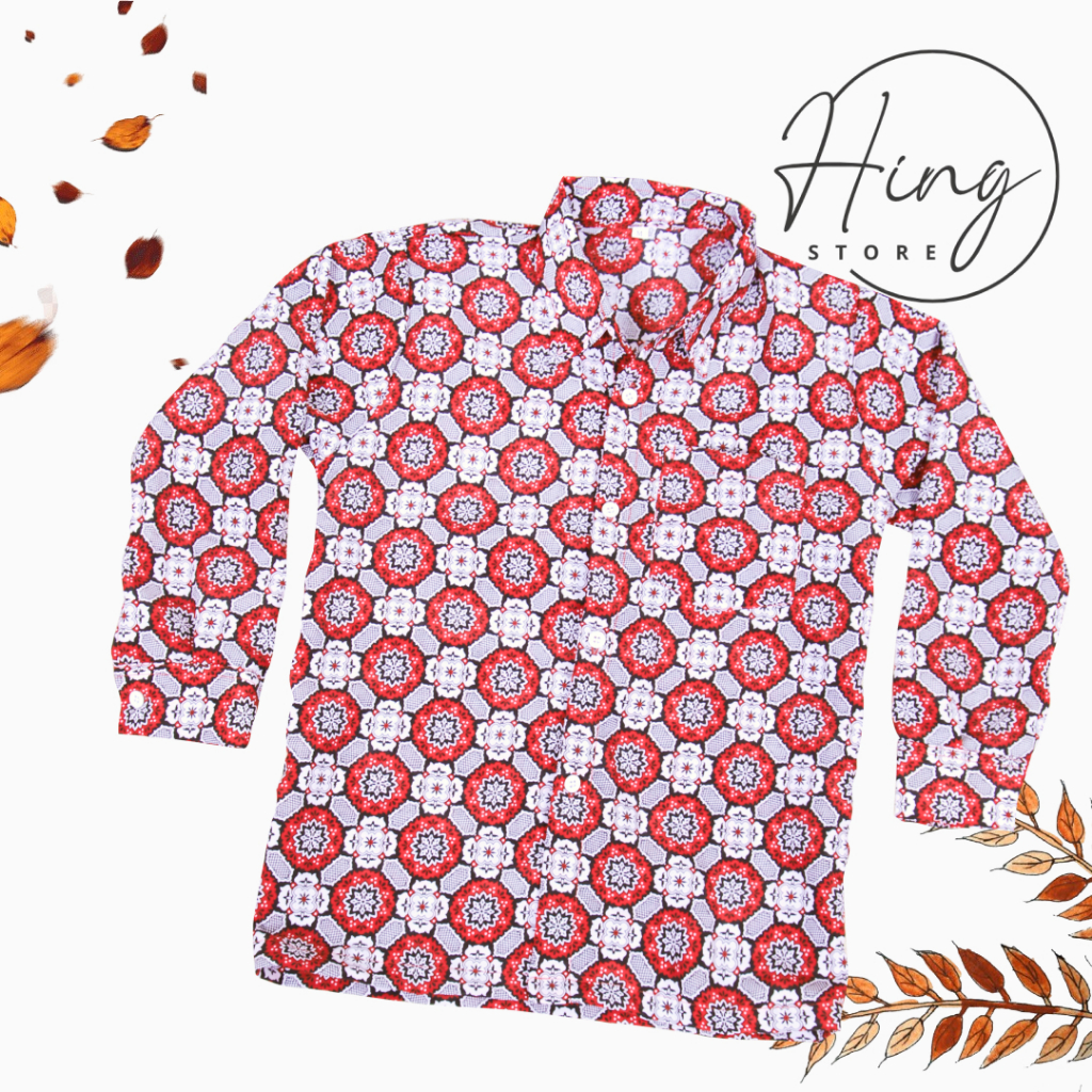 Seragam Anak Sekolah SD Batik Bunga Matahari Merah Lengan Panjang