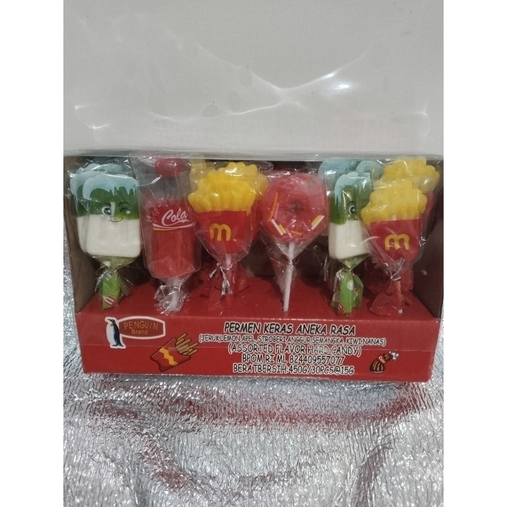 

Permen Keras Lolipop Aneka Rasa Buah Bentuk Kentang ,donat,botol cola Isi 30 Pcs