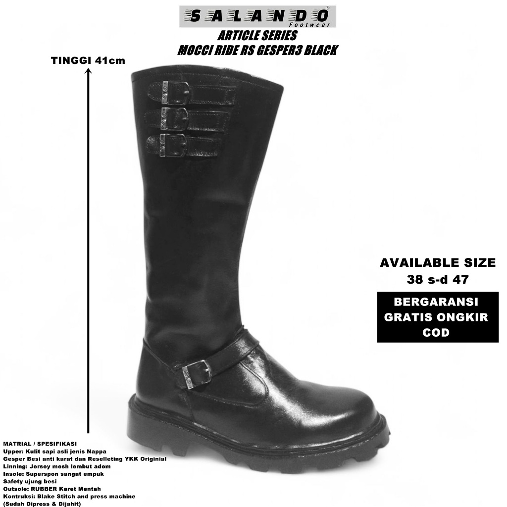 SALANDO Sepatu Boots Kulit Sepatu Boots Jungle Pria dan Wanita Sepatu Riding Motor Boots Kulit Sapi 