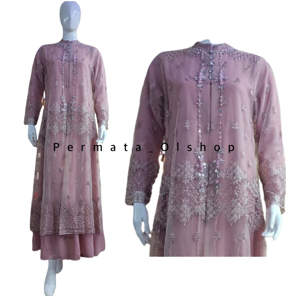 Permata Olshop / Gamis Alora / Kebaya Gamis Kondangan / Gamis Pesta Mewah / Gamis Brukat Tulle