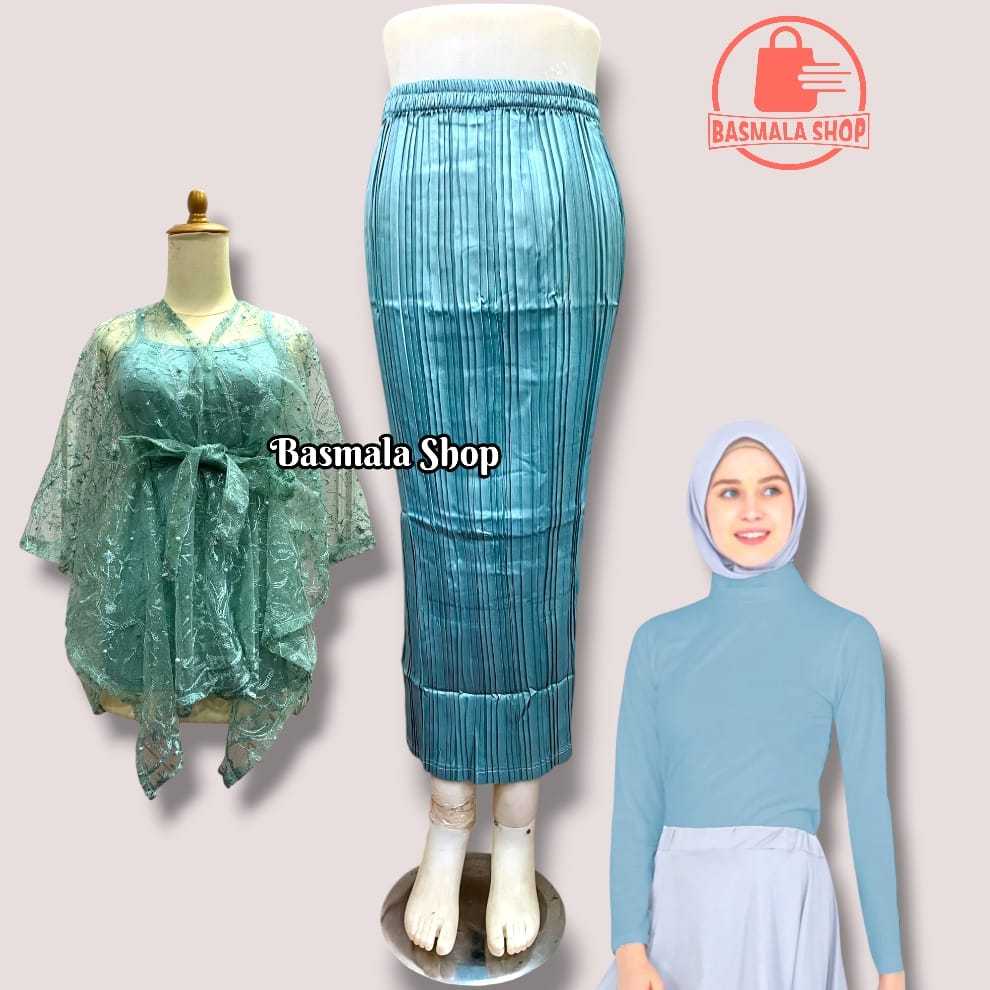 Set rok plisket Polos dan atasan outer Pita  brokat Free Manset kondangan terbaru