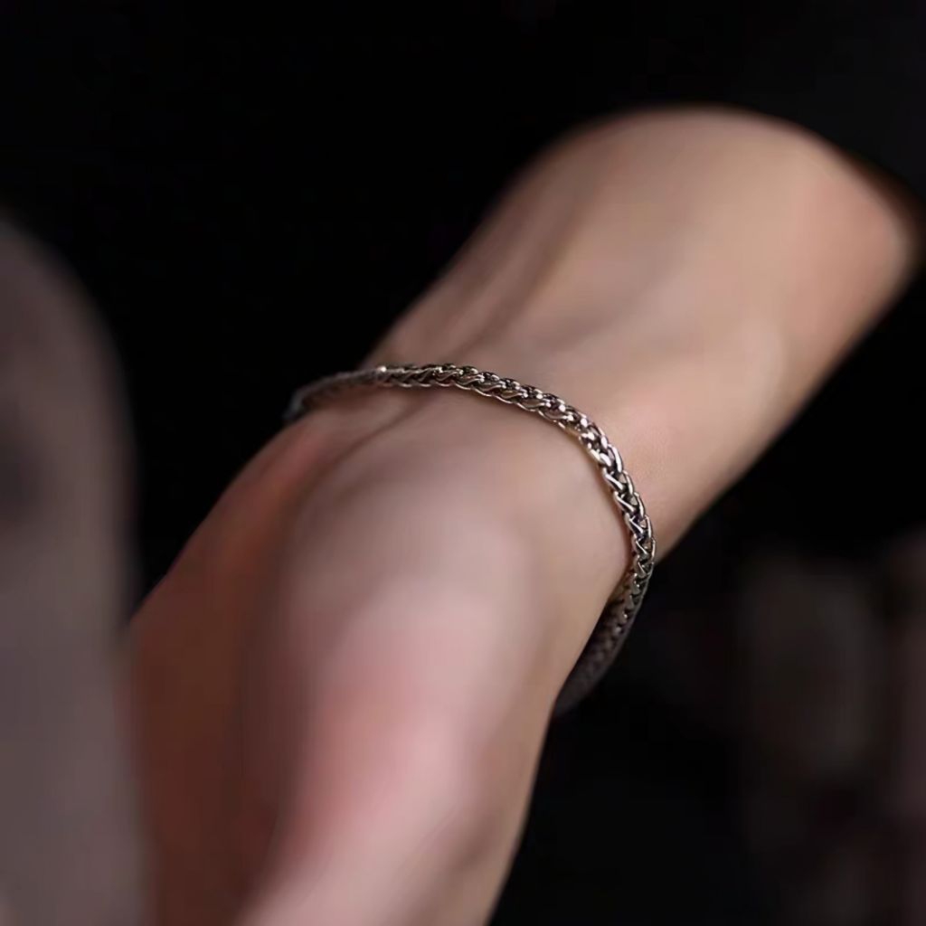PROMO TERBARU GANANGAN - GELANG RANTAI TITANIUM MODEL TULANG NAGA KECIL SILVER HITAM PRIA WANITA