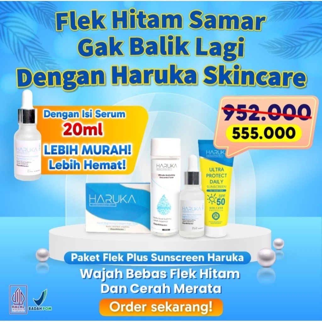 Paket Lengkap Anti Flek dan Brightening Haruka  Skin Care pemutih White expert series Haruka with su