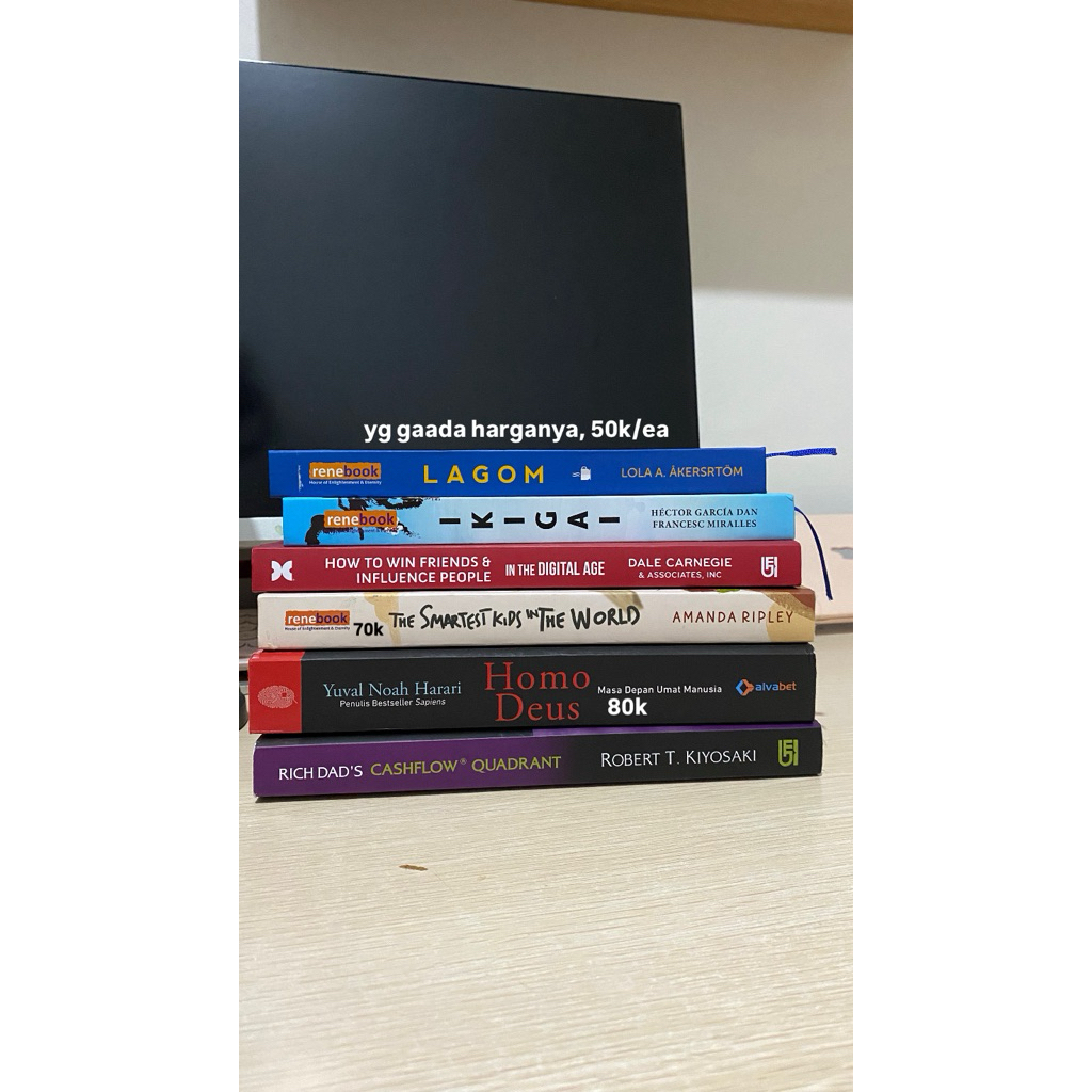 Preloved Buku self Lagom Ikigai Cashflow Quadrant The smartest kids in the world Homo Deus How to wi
