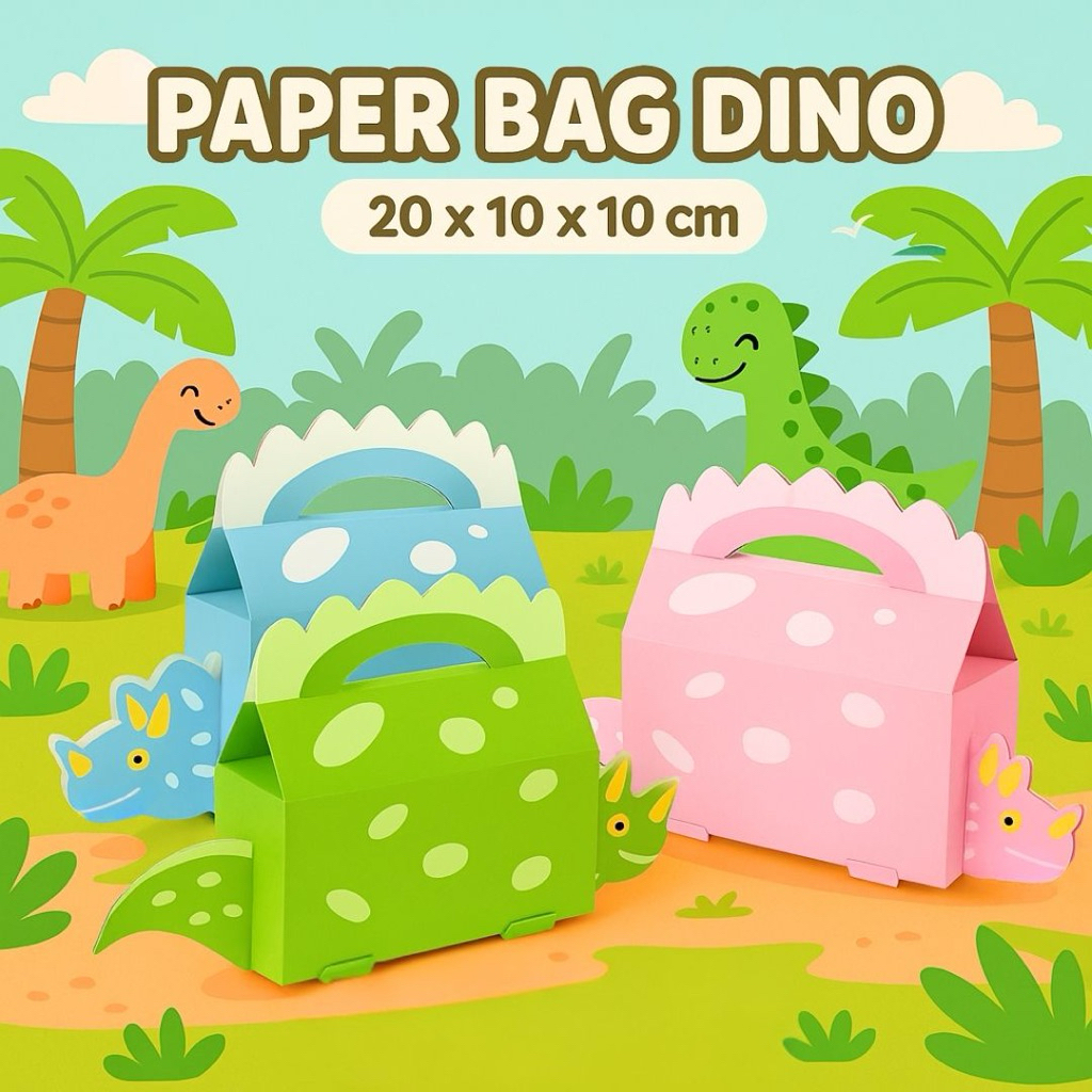 

TERBARU Joyful Paper Bag Dino Biru Hijau Pink / Paper Box Anak Acara Ulang Tahun / Paper bag Snack Acara Pesta Ultah Aqiqah Cewek Cowok Lucu Modern Harga Murah