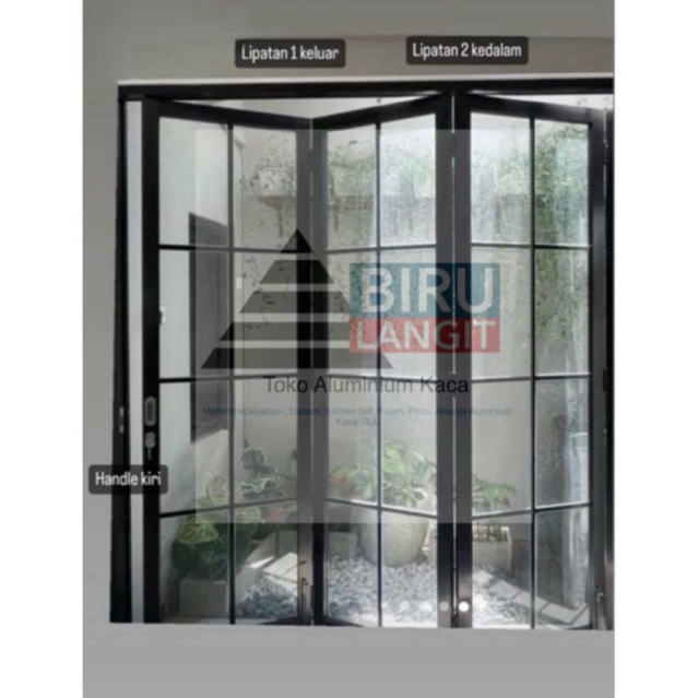 PINTU LIPAT 4 DAUN ALUMINIUM KACA + ORNAMEN T 200 x L 260 CM