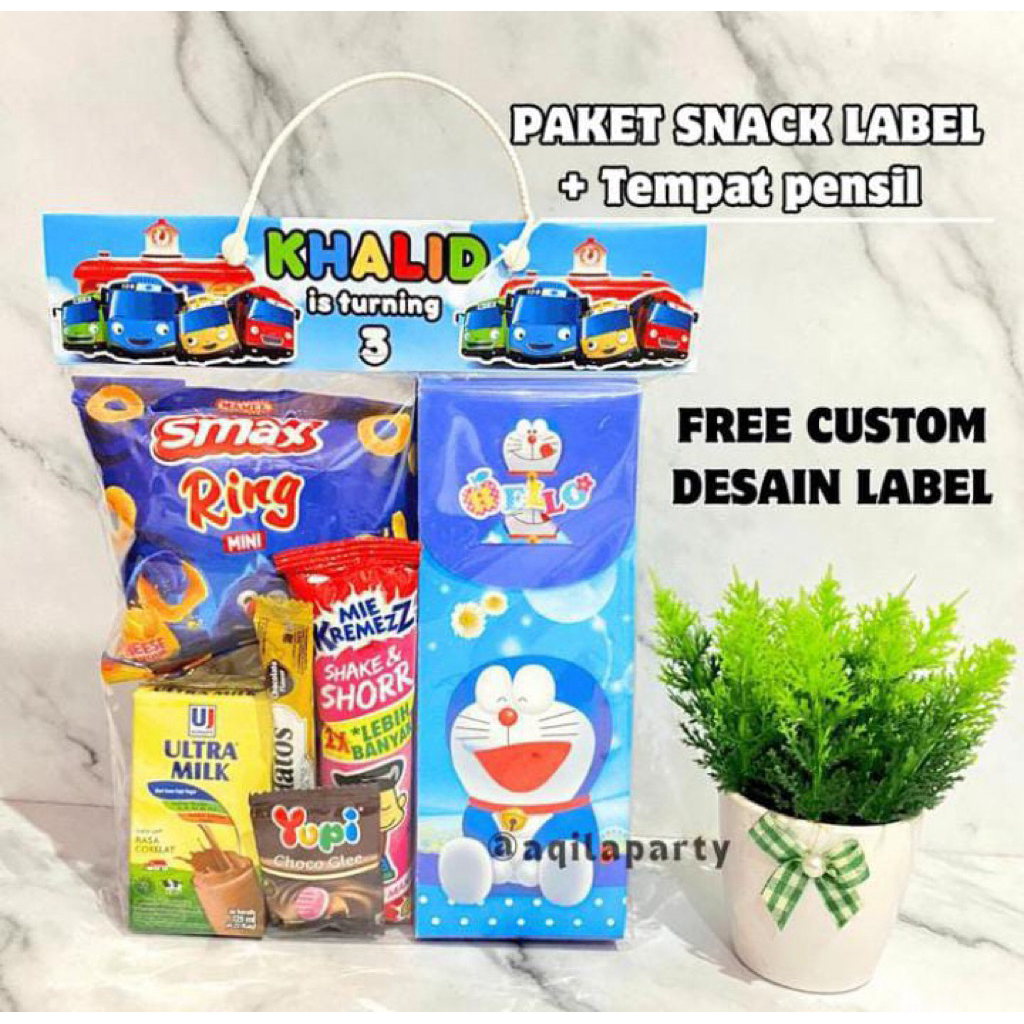 

Paket snack souvenir tempat pensil & free label custom sesuai request