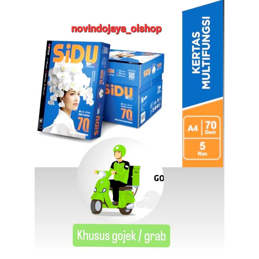 

KERTAS HVS SIDU A4 70GRAM KHUSUS GRAB / GOJEK GROSIR 5RIM