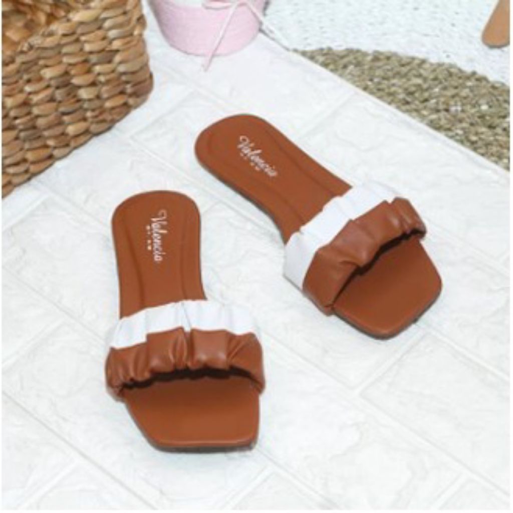 Sandal teplek wanita kerut/Sandal kerut teplek kekinian