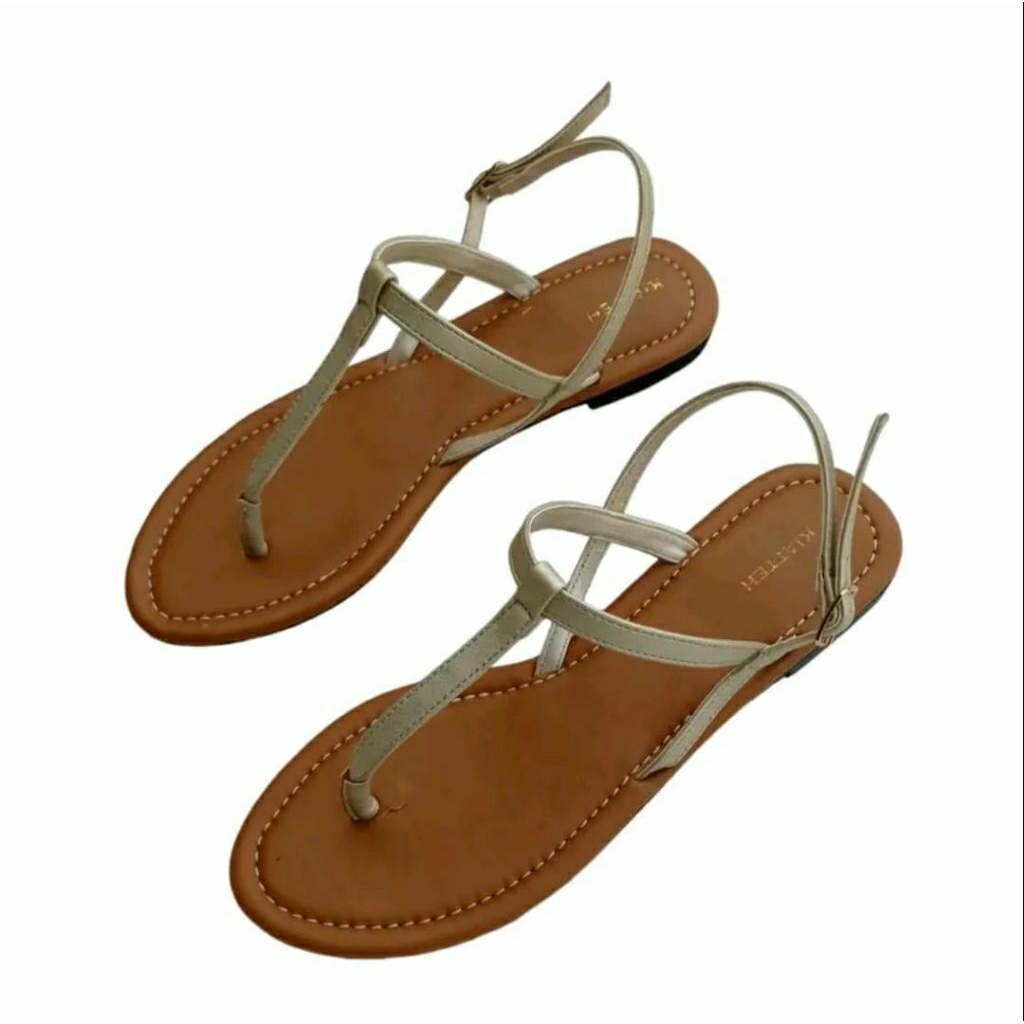 Sandal flat jepit tali belakang, sandal teplek wanita