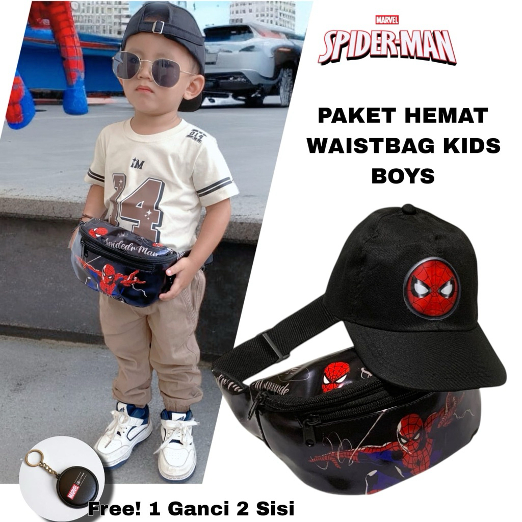 Murazhshop - Tas Waist Bag Waisbag Anak Laki Laki Cowok Karakter Lucu Spiderman Batman Marvel Murah