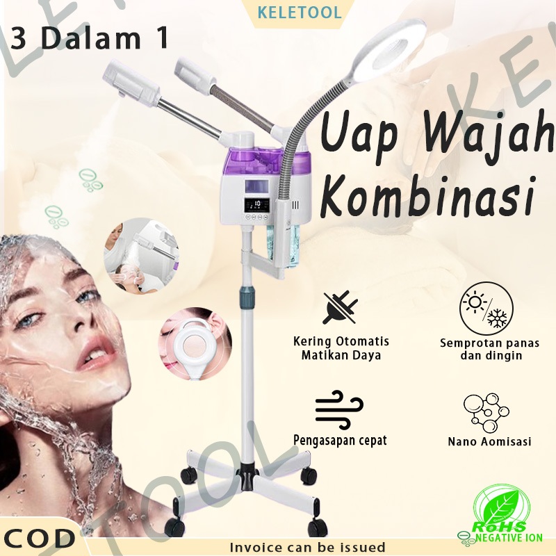 3 in 1 Lampu Pengukus Panas Dingin Penyemprot Facial Hot Cold Steam Hidrator perawatan Alat LED 8X M