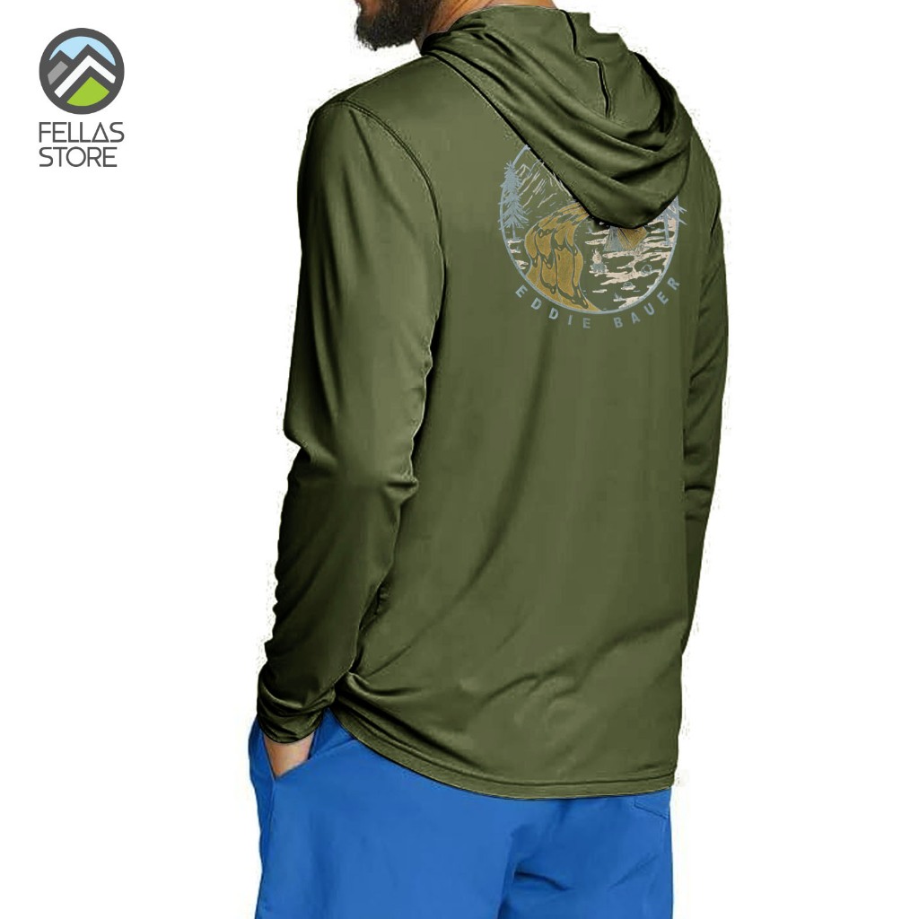 Baju Eddie Bauer - Long Sleeve Hoodie Graphic River Camp Green