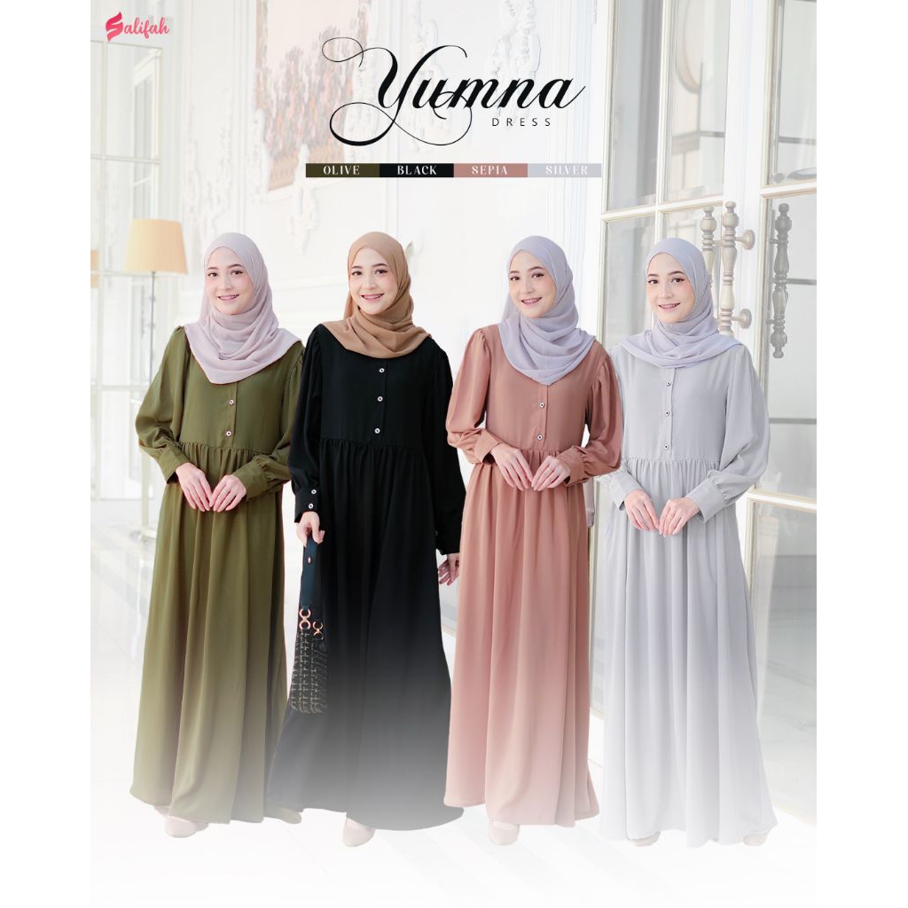 SALIFAH - YUMNA DRESS / gamis kondangan polos bahan Marbella anti UV