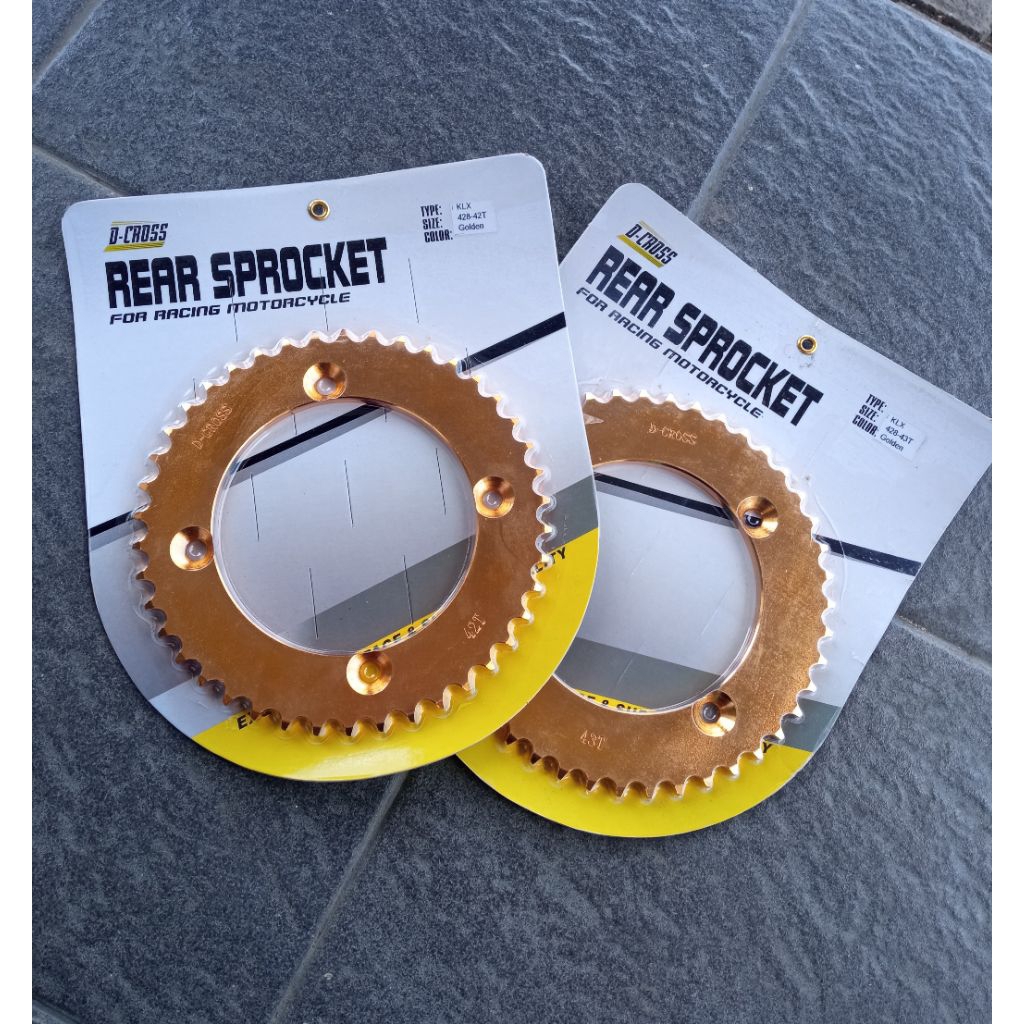 GEAR BELAKANG KLX150 428- 42T 43T SILVER/GOLD DCROSS GIR KLX TERMURAH