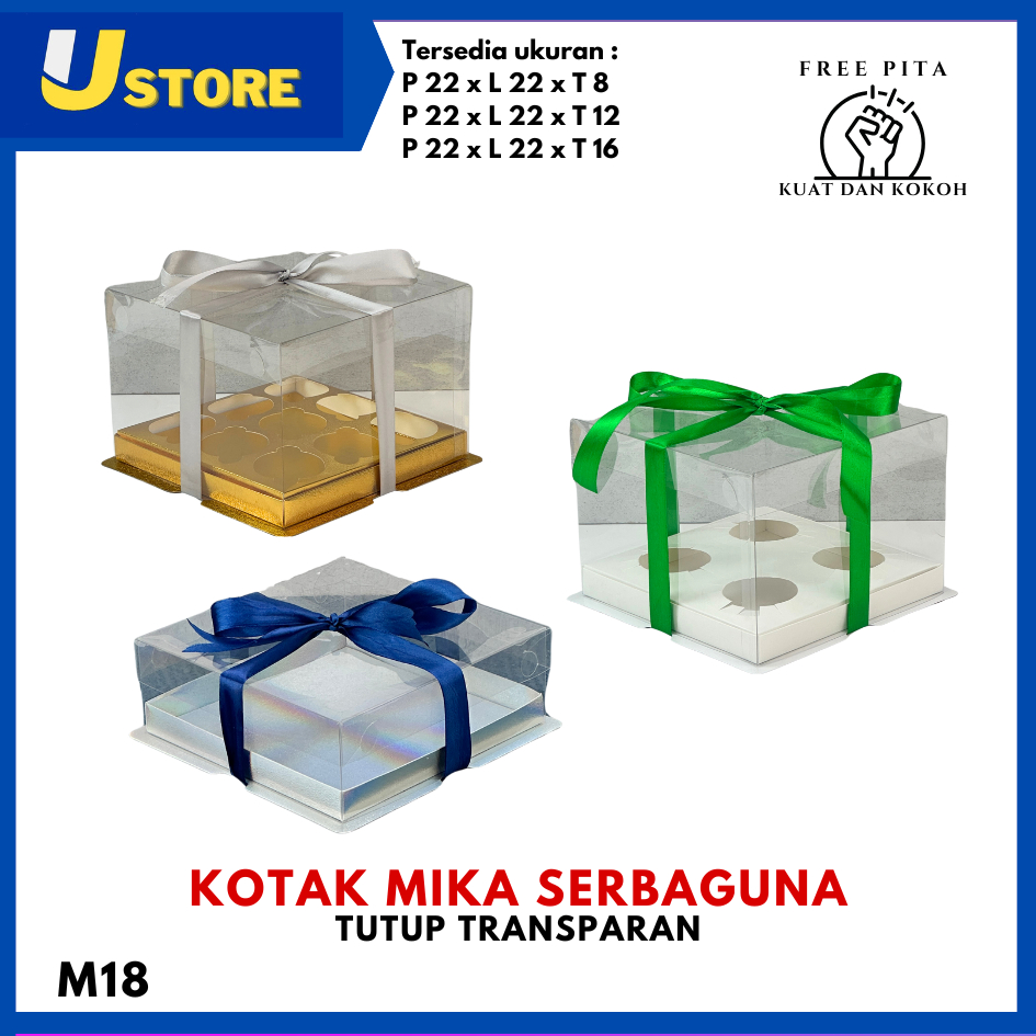 

Kotak Kue Box Mika Cake Box 22X22cm Box Puding Kotak Kue Mika Transparan PET Kotak Cupcake Toples Dus Hadiah Kotak Kado- Tutup Mika Transparan