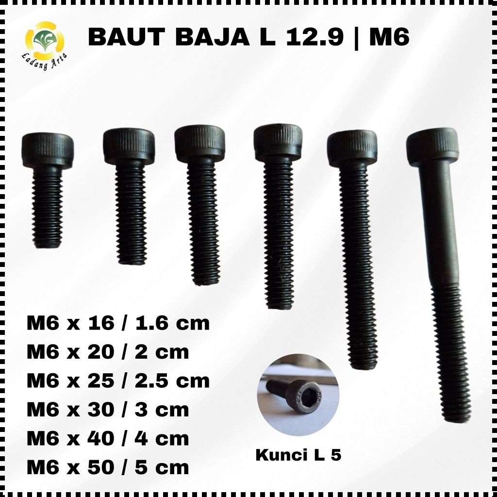 baut L baja M6/1.6 cm - 5 cm /kunci L 5 / baut baja L