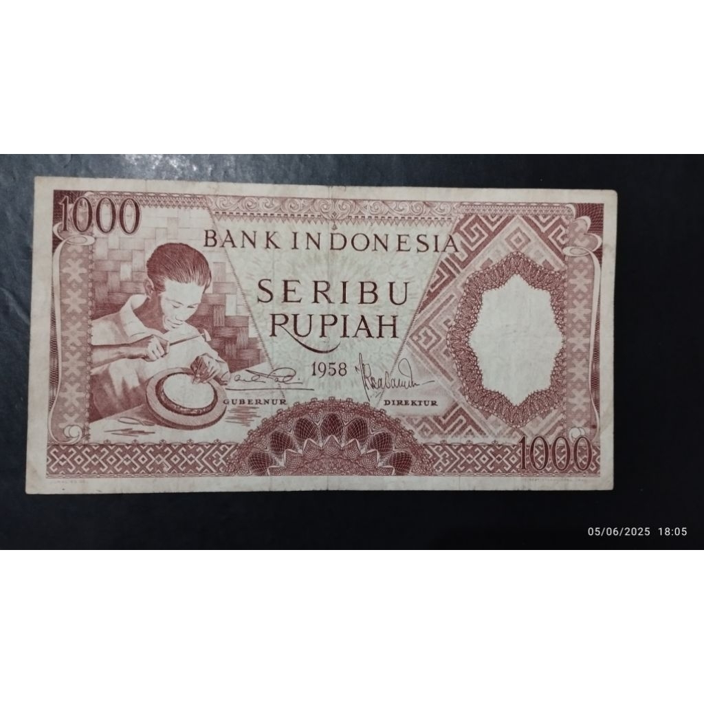 UANG KUNO 1000 RUPIAH SERI PEKERJA MERAH TAHUN 1958