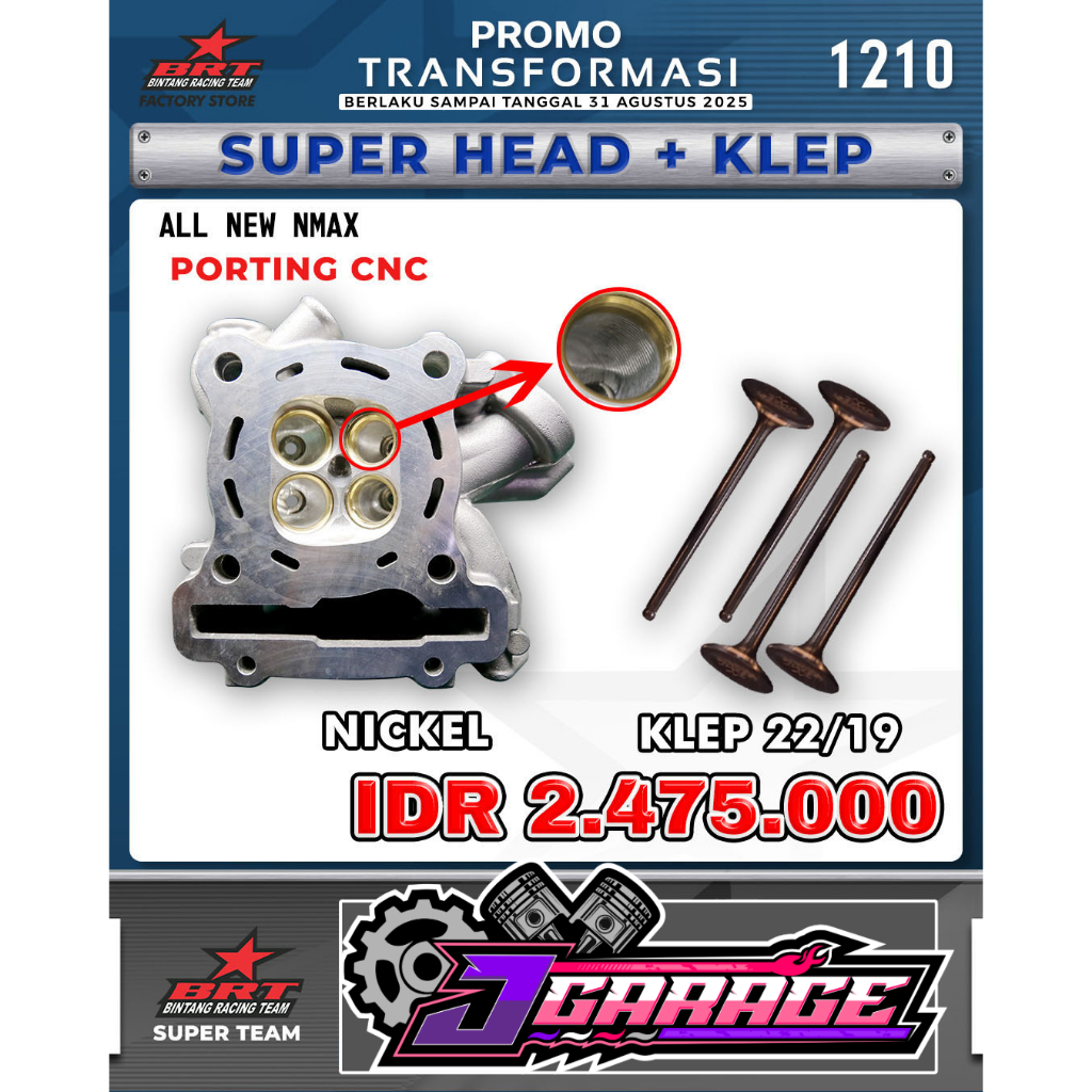HEAD NMAX - HEAD BRT NMAX / GRATIS PORTING CNC / UKURAN 22/19