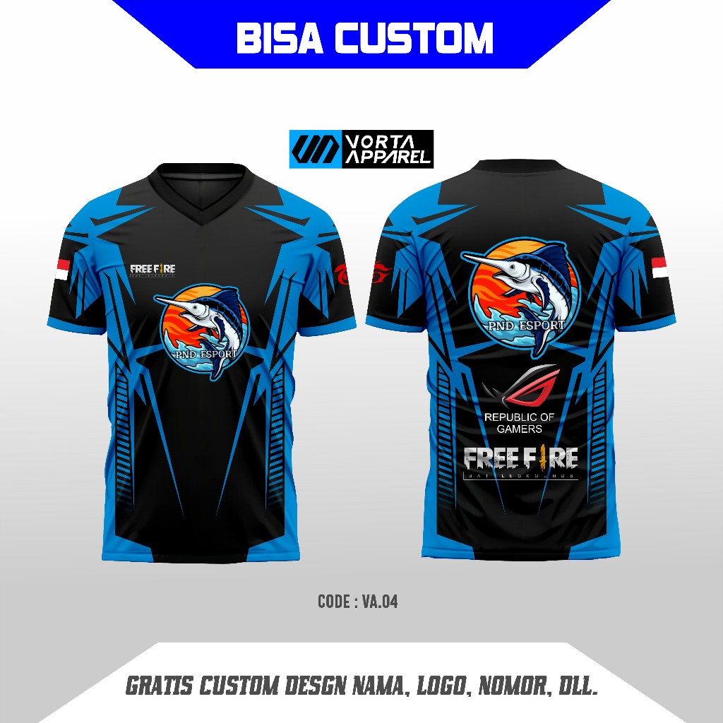 jersey baju gaming ff freefire murah BISA CUSTOM NAMA DAN LOGO