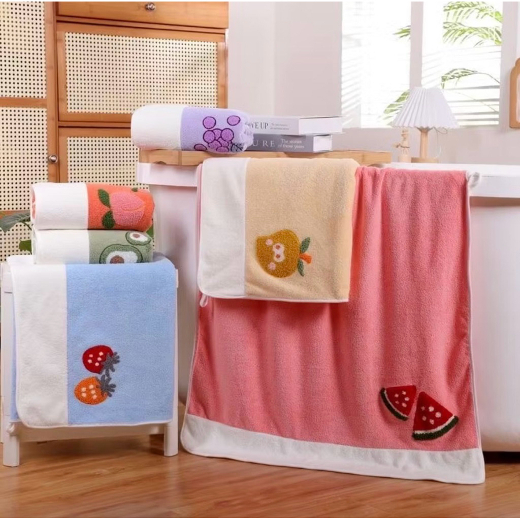 Handuk Mandi Anak Microfiber Motif Buah 50x100cm (kecil) Handuk mandi anak halus lembut