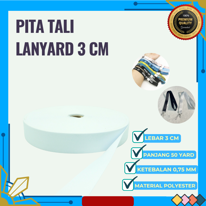 

Pita Tali Lanyard ID Card Lebar 3 cm Tebal Warna Raw White Panjang 50 Yard
