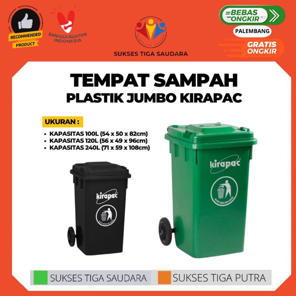 TEMPAT SAMPAH PLASTIK KIRAPAC / DUST BIN BESAR 100 / 120 / 240 LITER + RODA BERKUALITAS