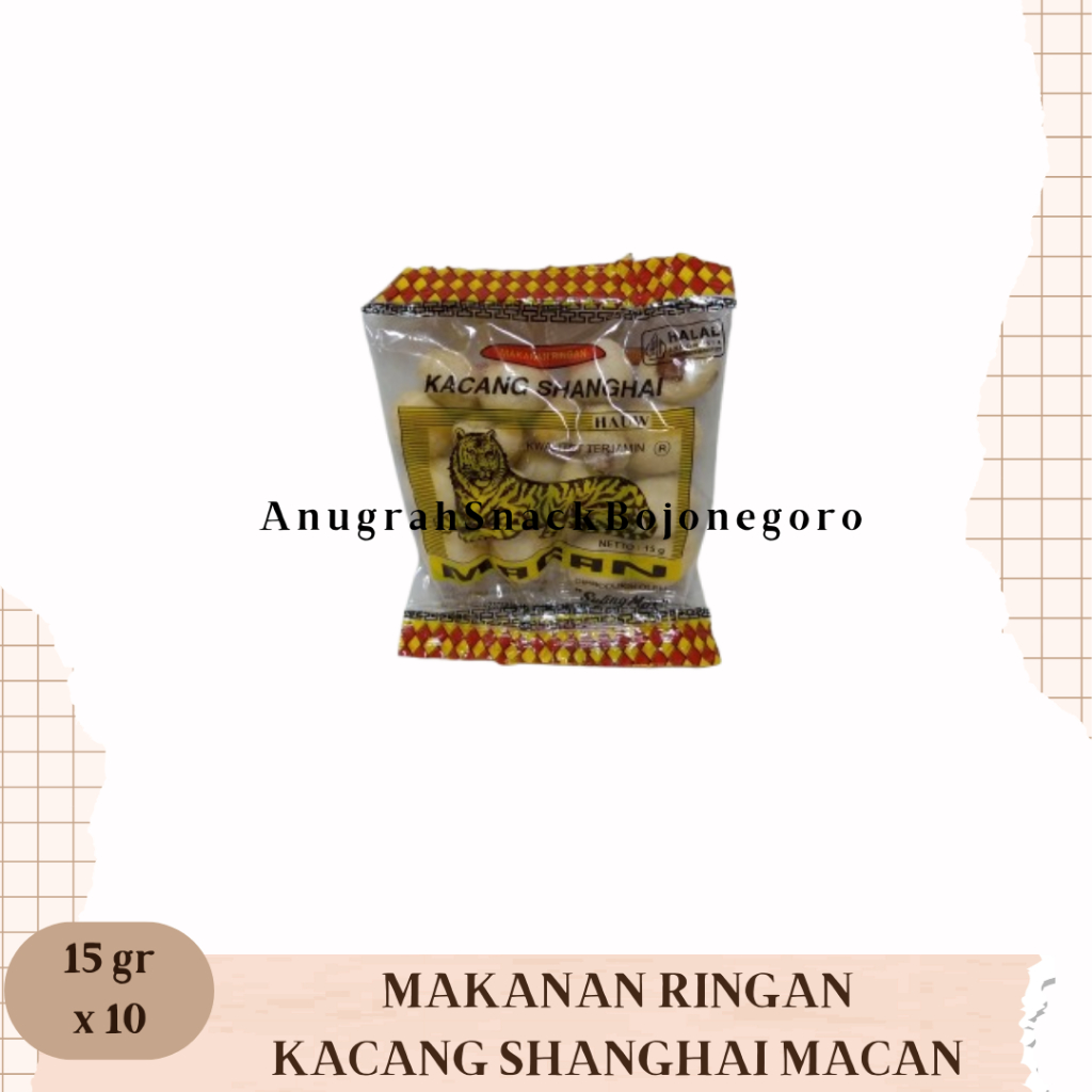 

Makanan Ringan Kacang Shanghai Macan Renceng 15gr x 10