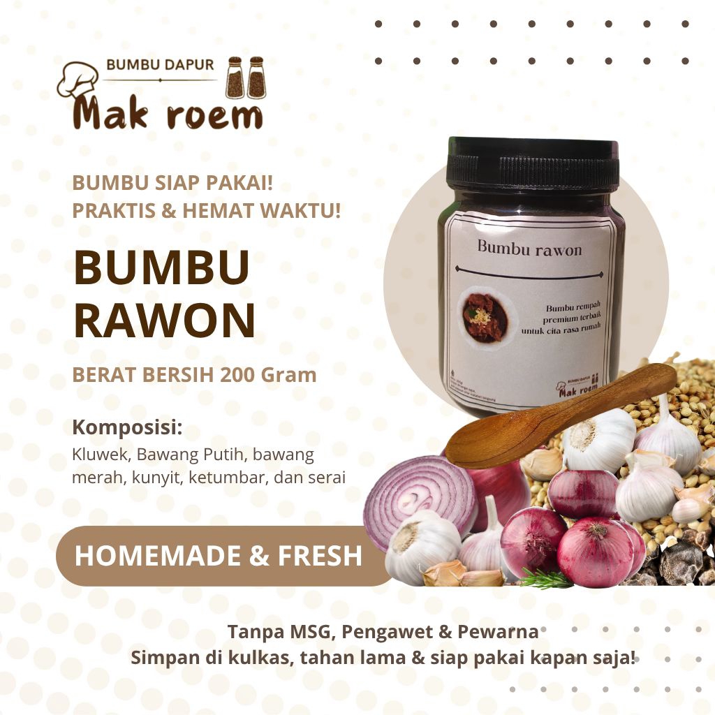 

By Bumbu Dapur Mak Roem, Bumbu masak Rawon, Bumbu Premium, halal, Alami dan non MSG