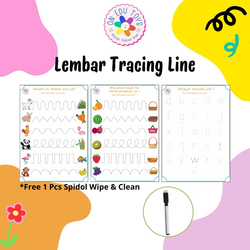 

Lembar Tracing Line Laminasi dipakai berulang / Lembar Wipe and clean untuk berlatih menulis