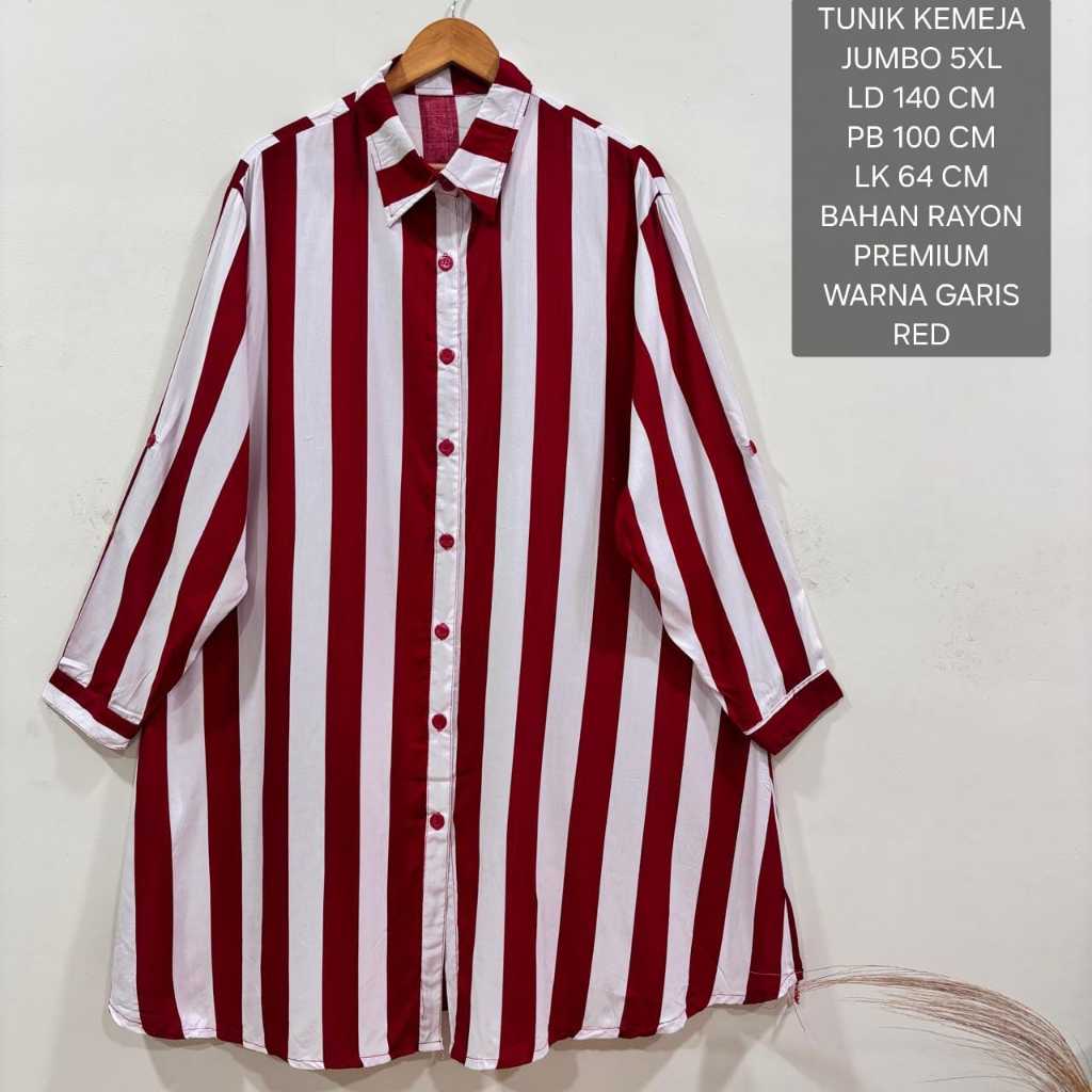Tunik Kemeja Jumbo Ld 140 Cm Motif Garis Kekinian