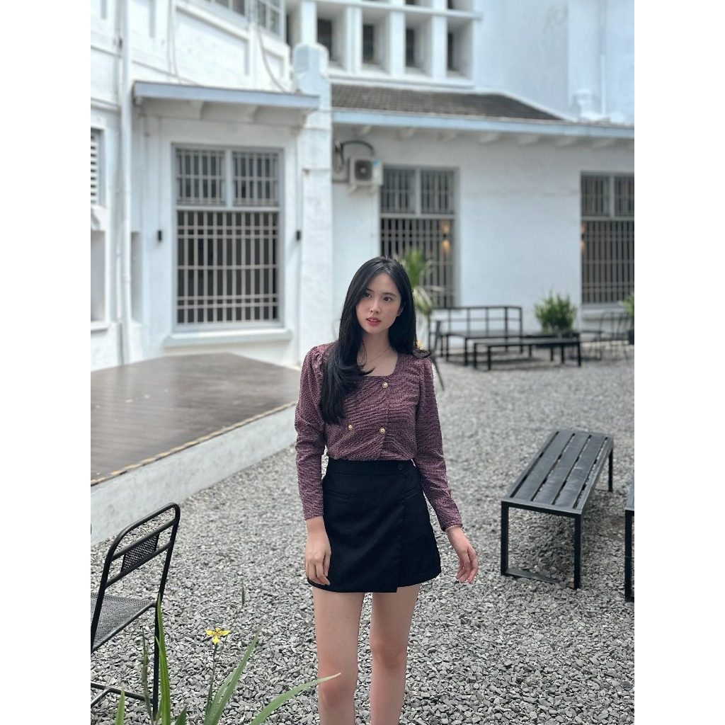 HOT PRODUCT Pola Wear Alya Blazer Franch Korean Tweed Outer Top Wanita Kerah Bulat