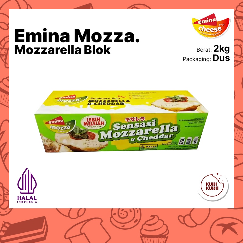 

Keju Emina MOZZA blok 2kg | Keju Emina Sensasi Mozzarella 2 kg