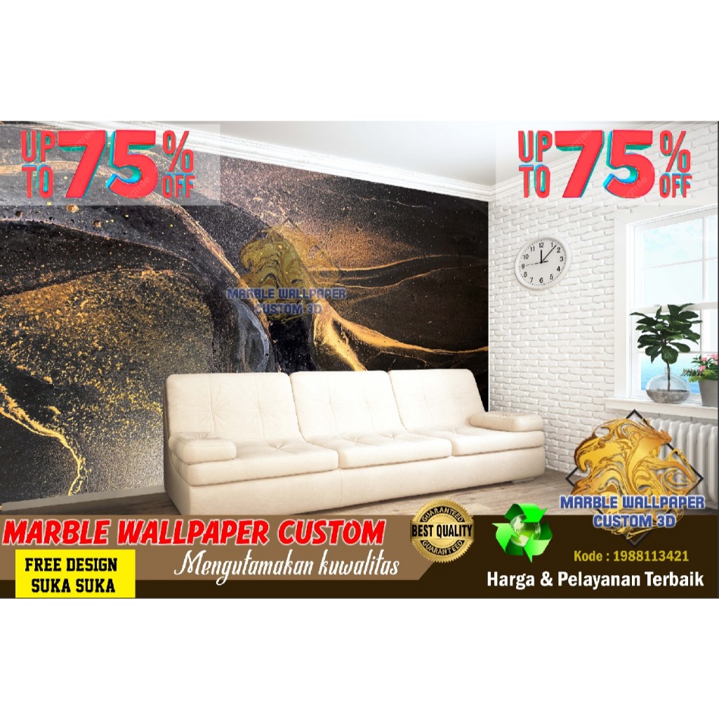 Wallpaper Custom 3D Tema Marmer | Wallpaper Dining Room Marmer | Wallpaper Ruang Makan Marmer | Wall