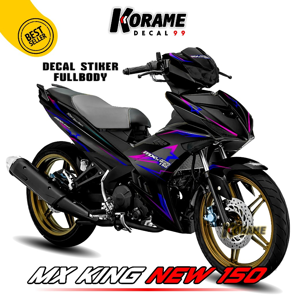 Korame Decal - Stiker Motor Fullbody MX KING NEW 150 - Stars Hitam Pink Biru Variasi