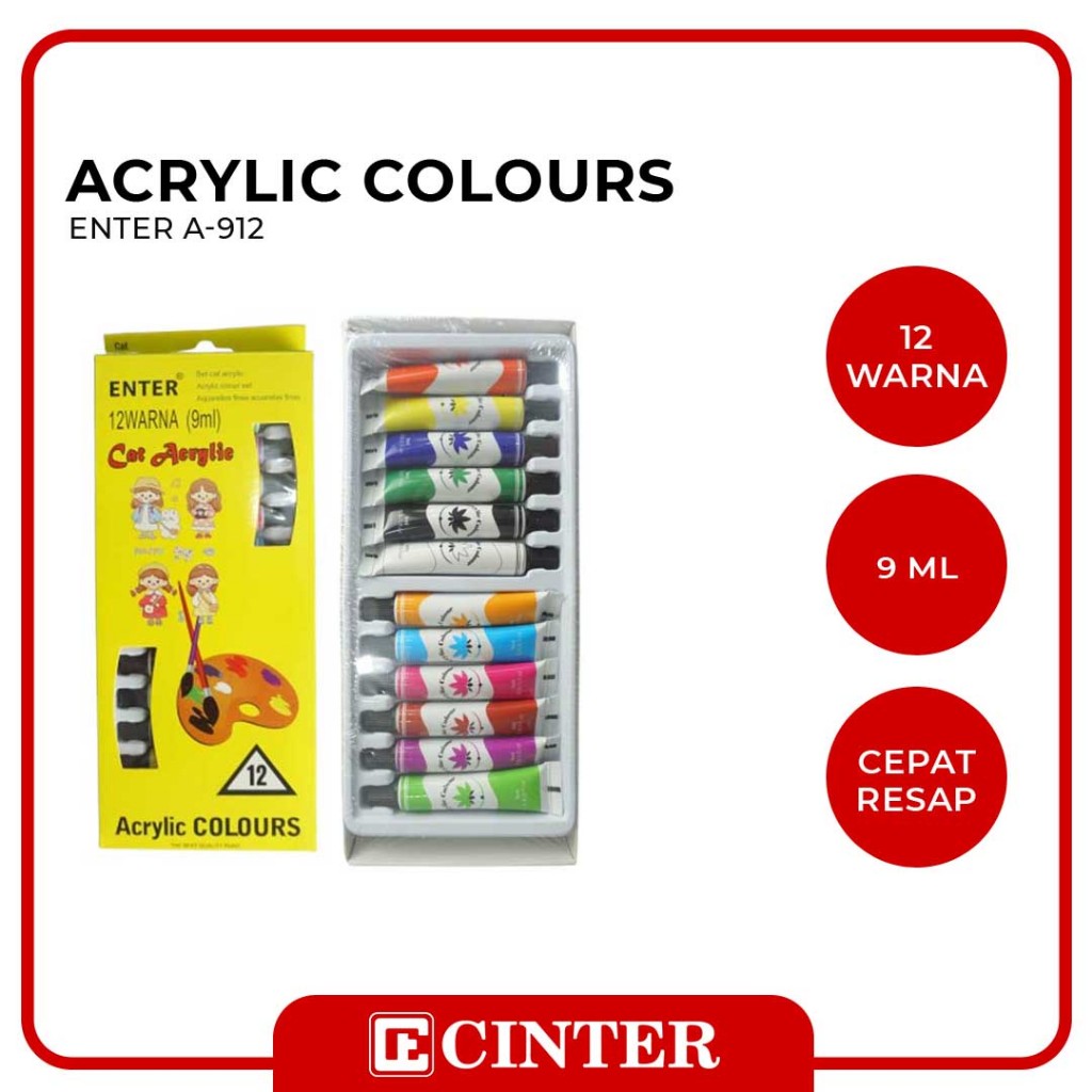 

ENTER - CAT AKRILIK / CATA LUKIS CANVAS / CAT ACRYLIC A-912 9ML 12 WARNA