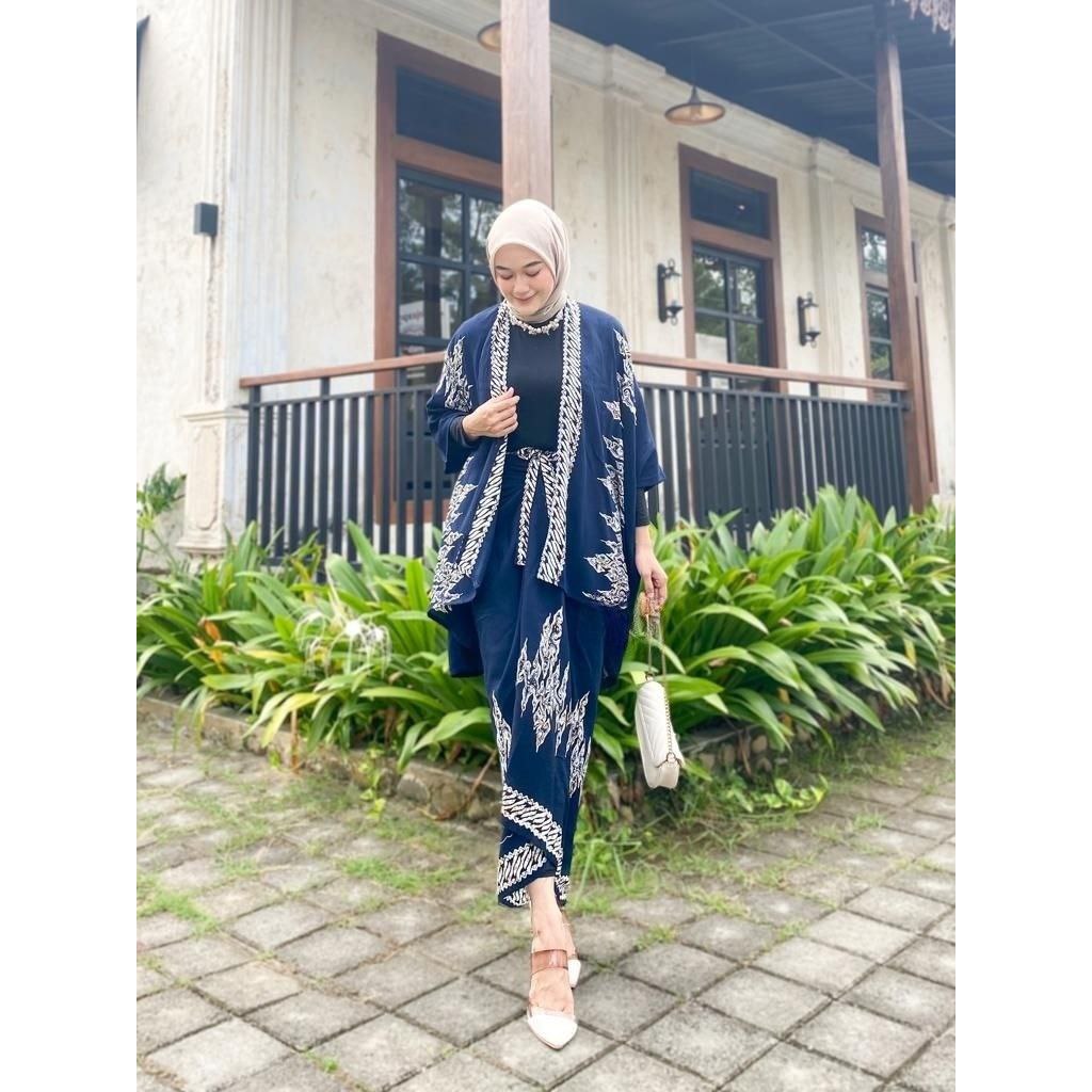 OUTFIT KONDANGAN SIMPEL ONE SET BATIK OUTER ROK LILIT KIMONO WANITA RAYON GLOYOR